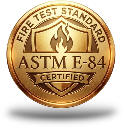 Sello ASTM E-84 Certified · Fire Test Standard