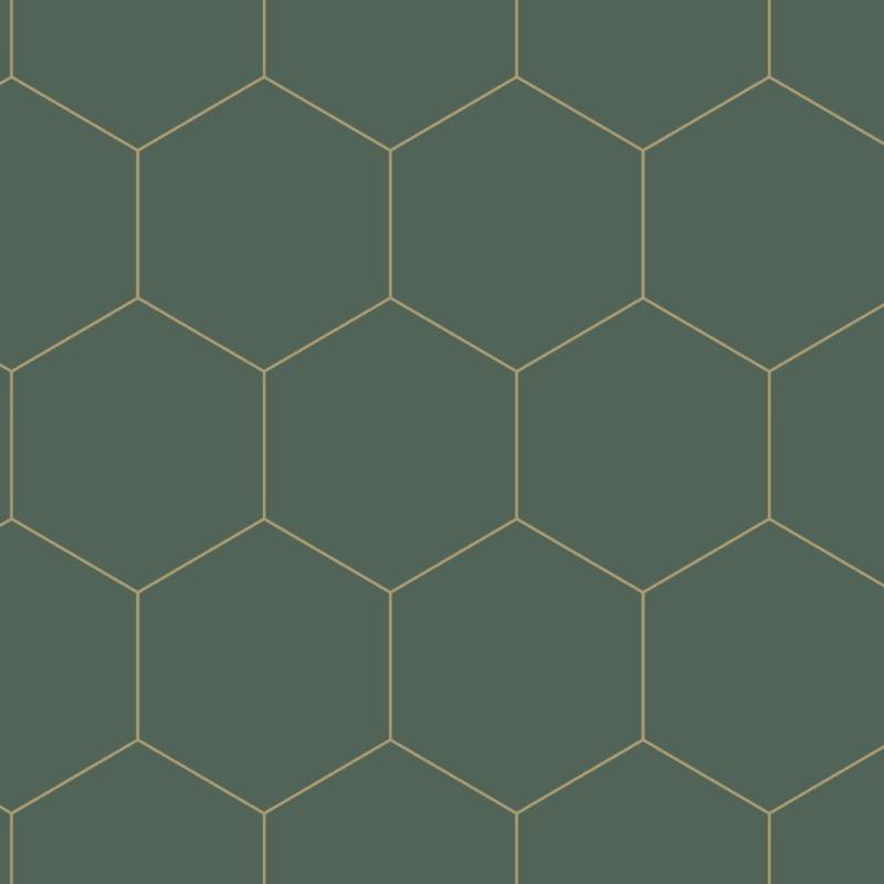Papel tapiz Papel tapiz con estampado hexagonal verde oscuro y oro - Decora Pro