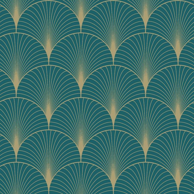 Papel tapiz Papel tapiz art deco azul petroleo y oro 156-139230 - Decora Pro