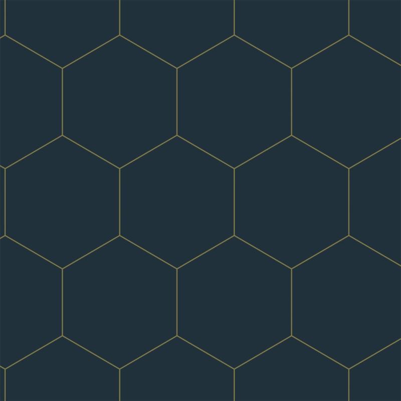 Papel tapiz Papel tapiz con estampado hexagonal azul oscuro y oro - Decora Pro