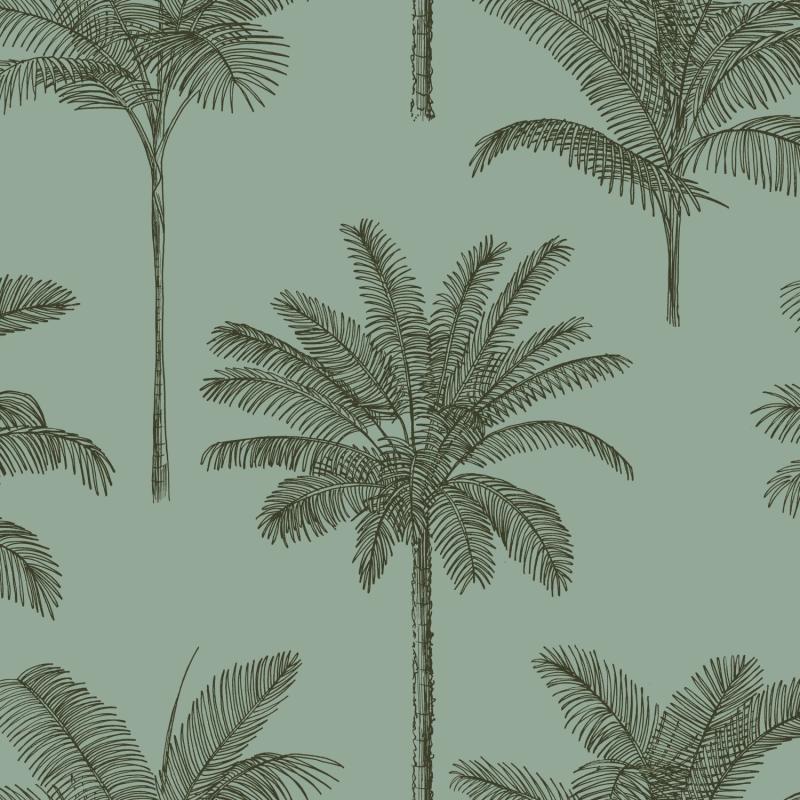 Papel tapiz palmeras verde grisáceo