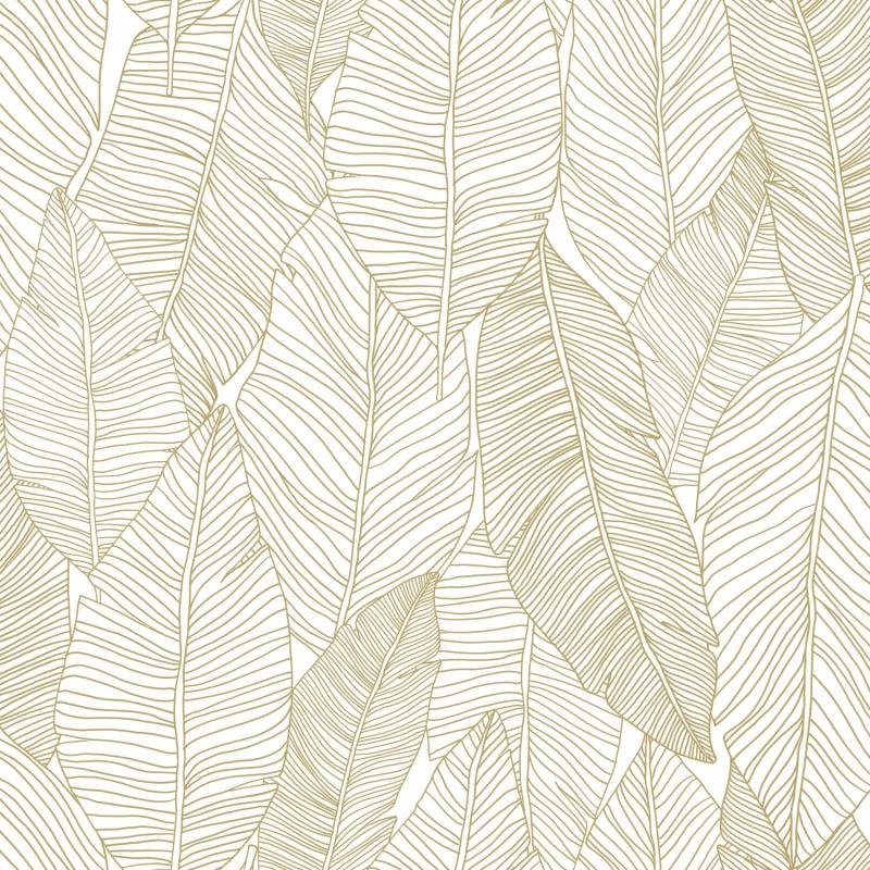 Papel tapiz Papel tapiz hojas dibujadas blanco y oro - Decora Pro